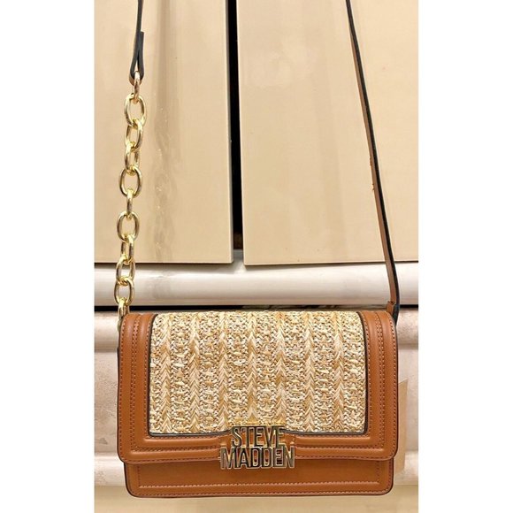 NWT STEVE MADDEN BSAFFRON BROWN TAN WOVEN CROSSBODY BAG TIK TOK VIRAL TRENDY - Picture 1 of 10